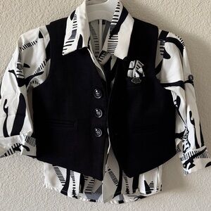 Stylish Black and White Kids Jacket & Vest Set